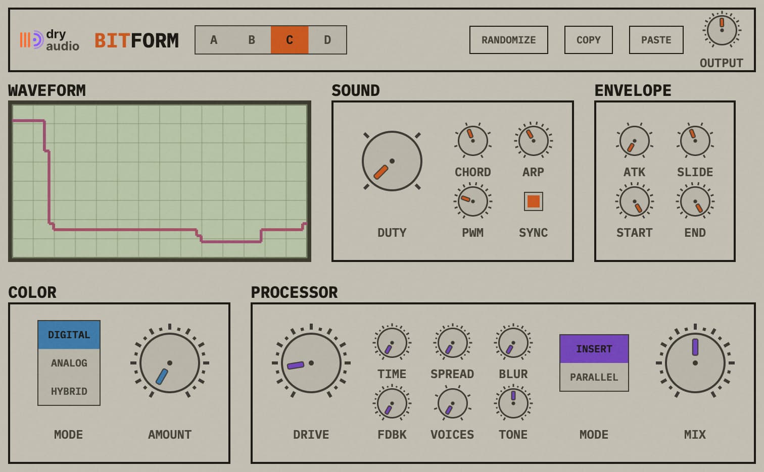 Bitform synthesizer interface